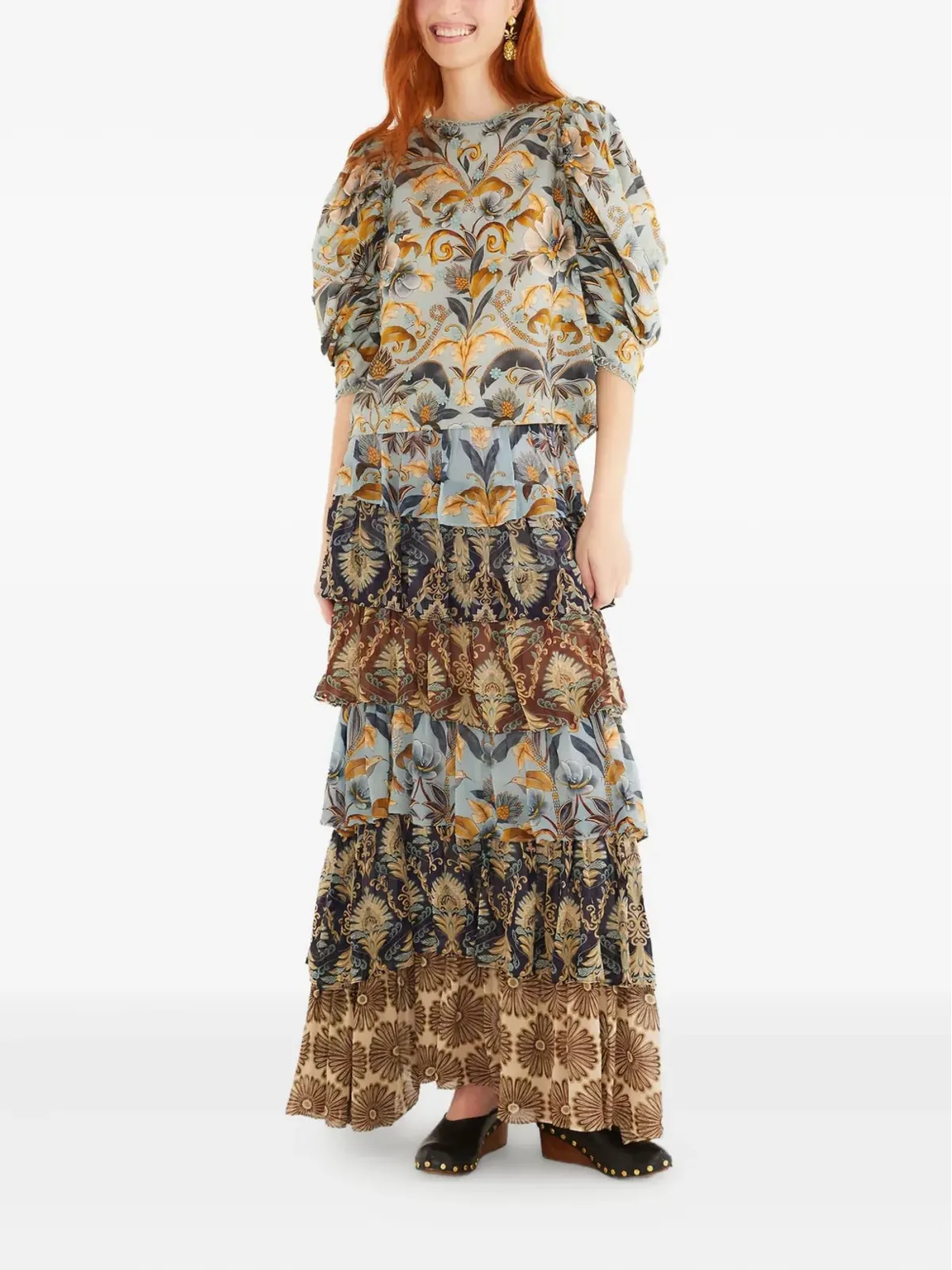FARM Rio ruffled tiered skirt - Brown - 画像2