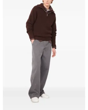 Officine Generale リブ編みハイネック半ジップセーター - ブラウン - サムネイル2