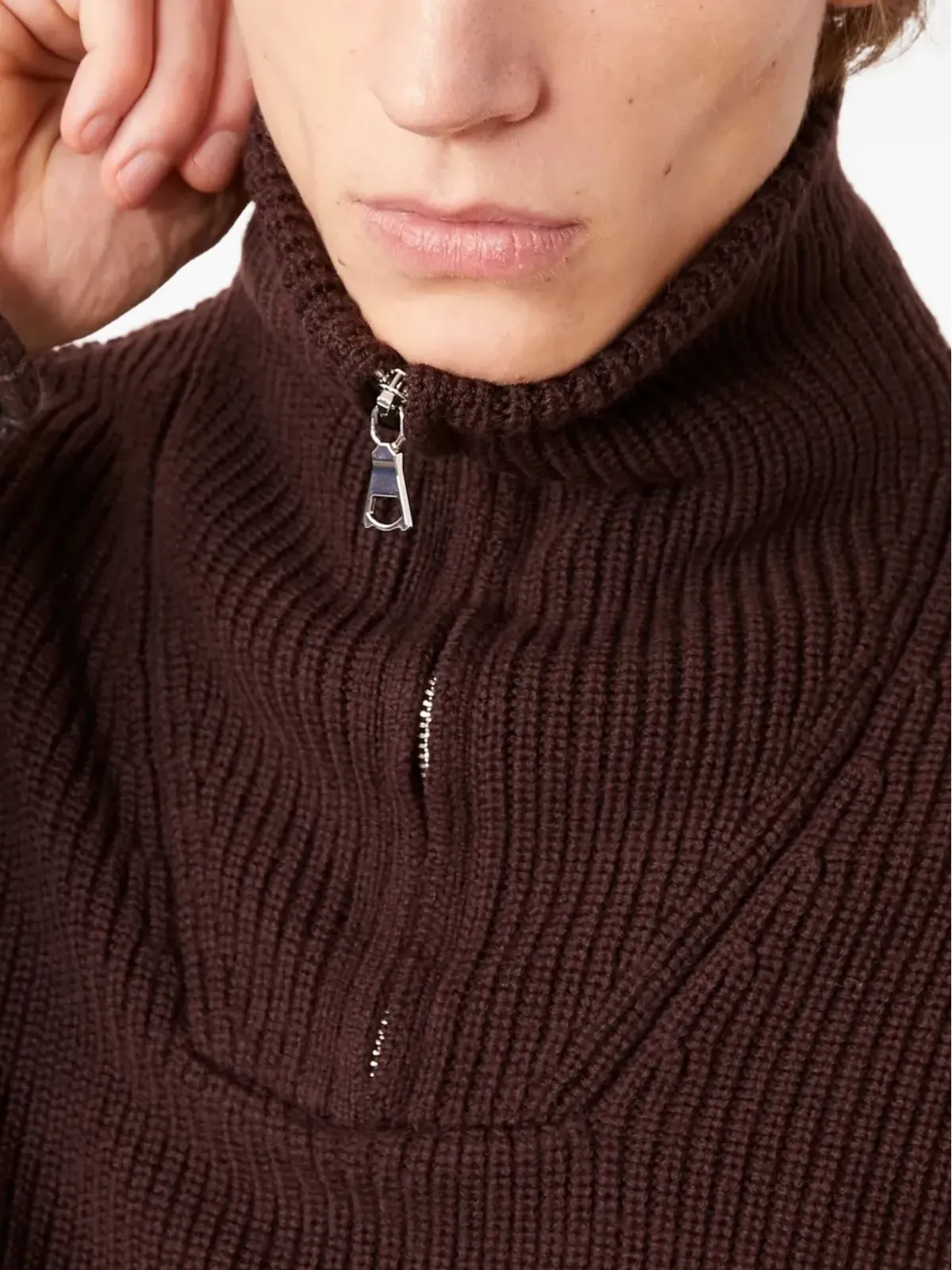 Officine Generale リブ編みハイネック半ジップセーター - ブラウン - 画像4