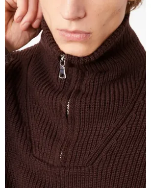Officine Generale リブ編みハイネック半ジップセーター - ブラウン - サムネイル4