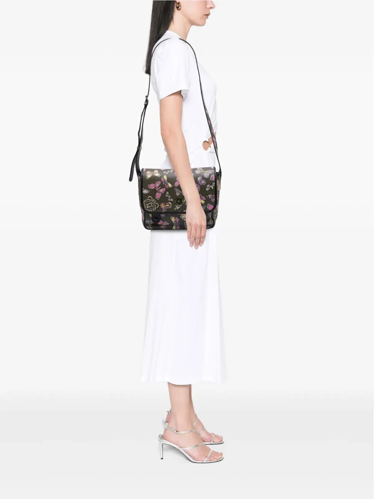 Loewe ビンテージ 蝶柄プリント レザー アナグラム クロスボディバッグ - 画像2
