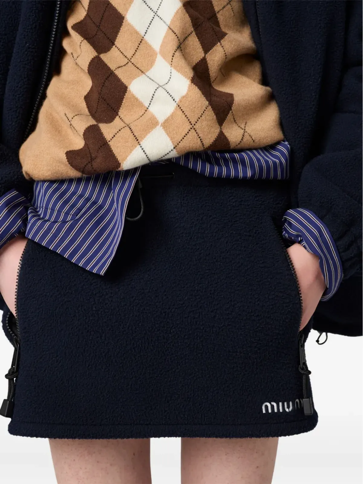 Miu Miu ドローストリング付きフリースミニスカート - 画像5
