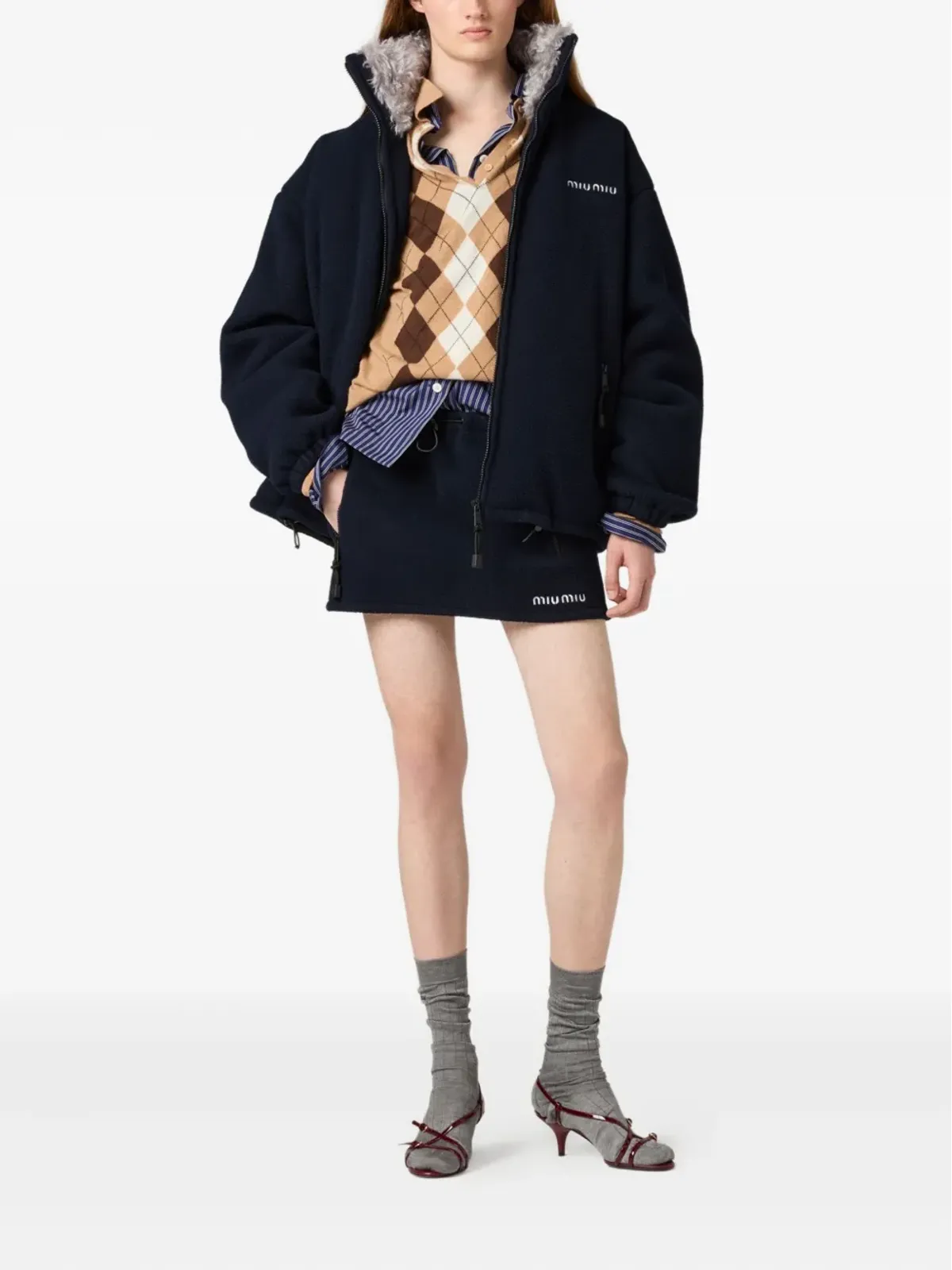 Miu Miu ドローストリング付きフリースミニスカート - 画像2