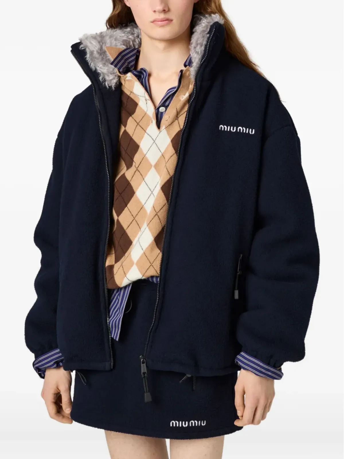 Miu Miu ドローストリング付きフリースミニスカート - 画像4