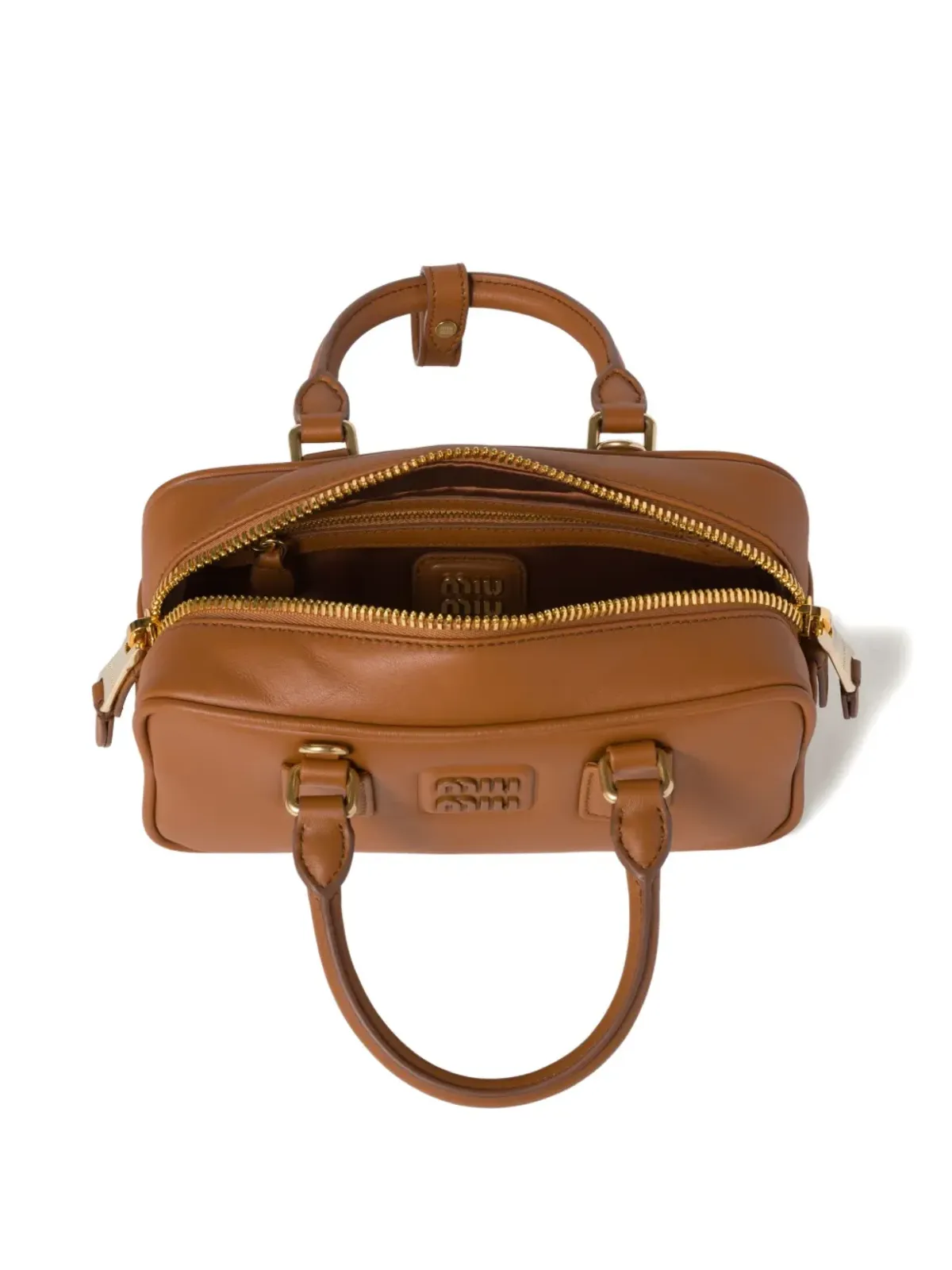 Miu Miu Arcadie レザー トートバッグ ブラウン - 画像5