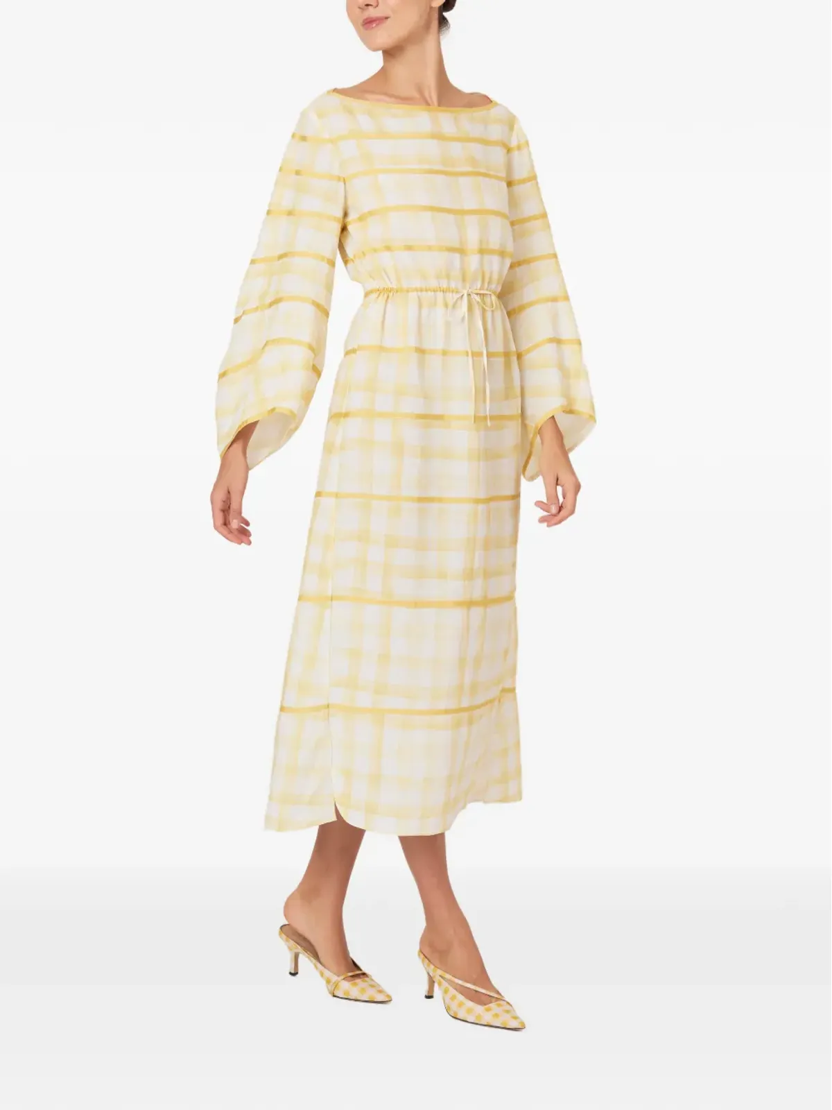 Rosie Assoulin チェック柄ベルスリーブドレス - Yellow - 画像3