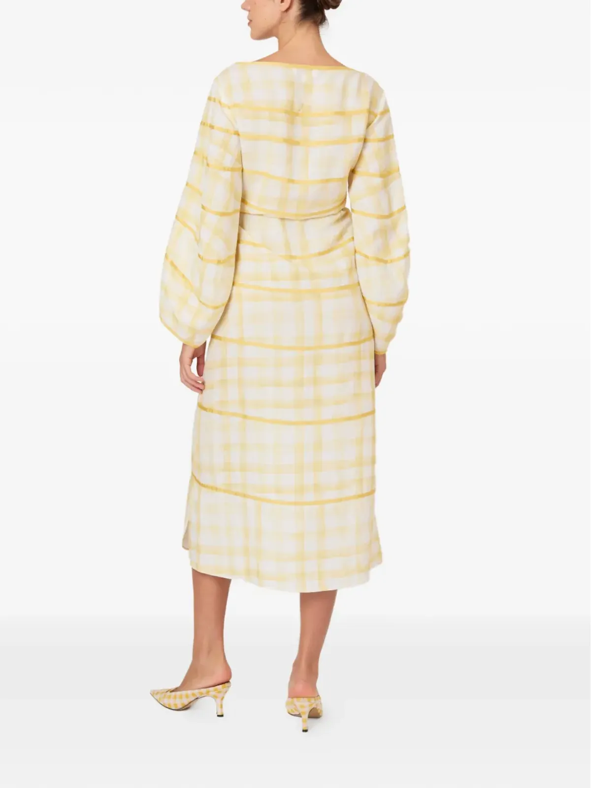 Rosie Assoulin チェック柄ベルスリーブドレス - Yellow - 画像4