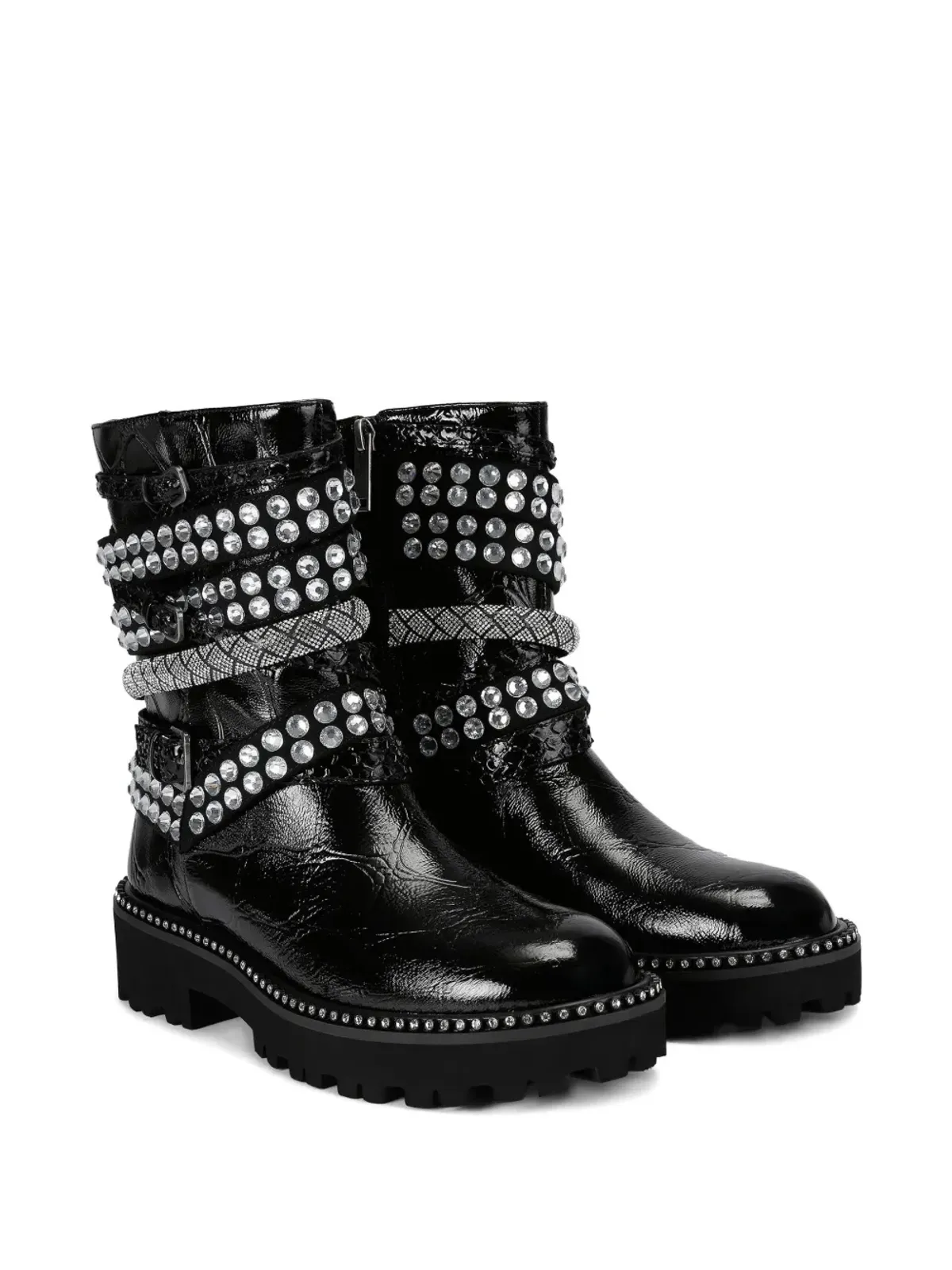 Kurt Geiger London クリスタル装飾のマルチストラップ バイカーブーツ ブラック - 画像3