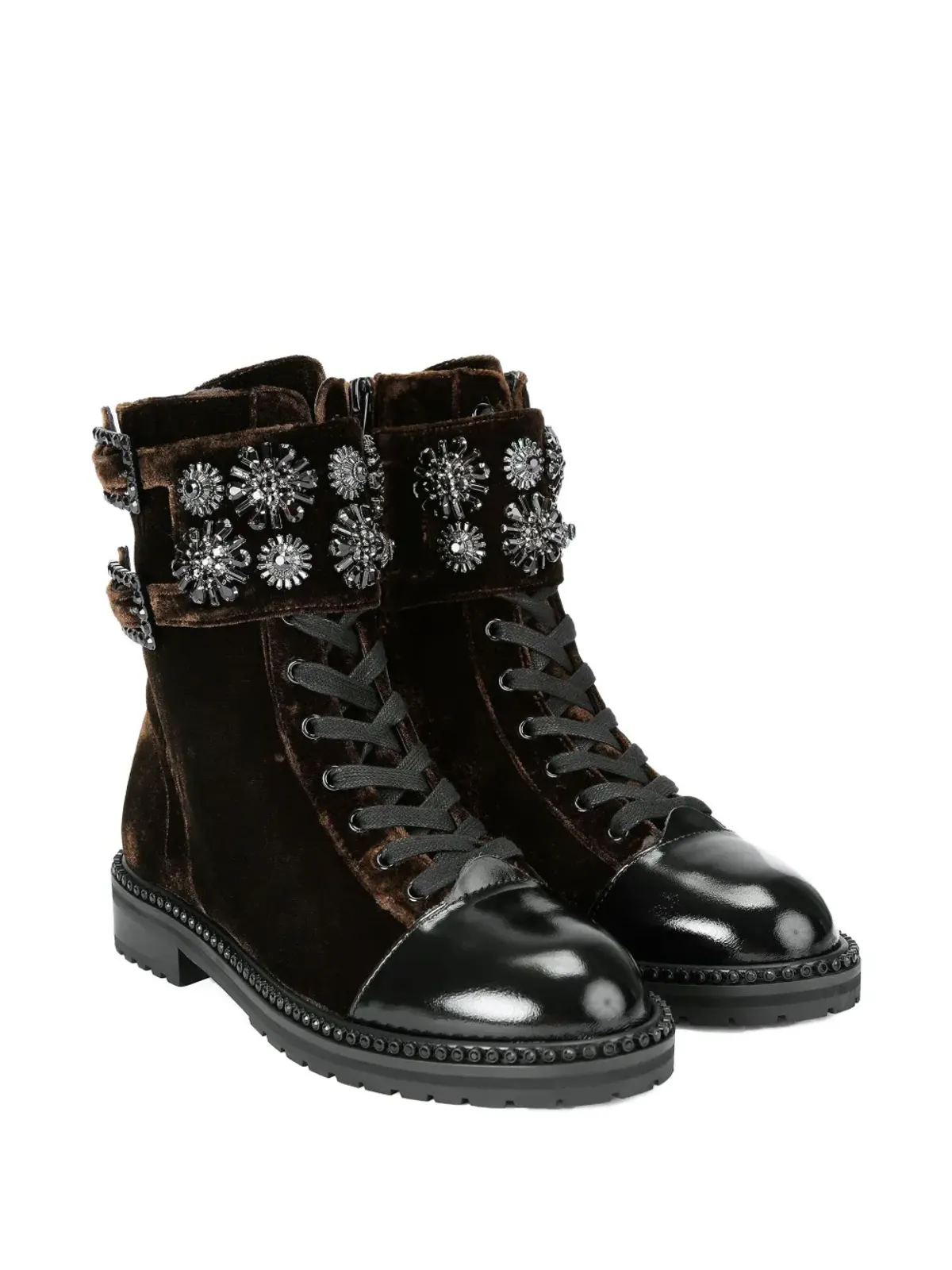 Kurt Geiger London ストゥープ クリスタルフローラル バックル付き コンバットブーツ - 画像3