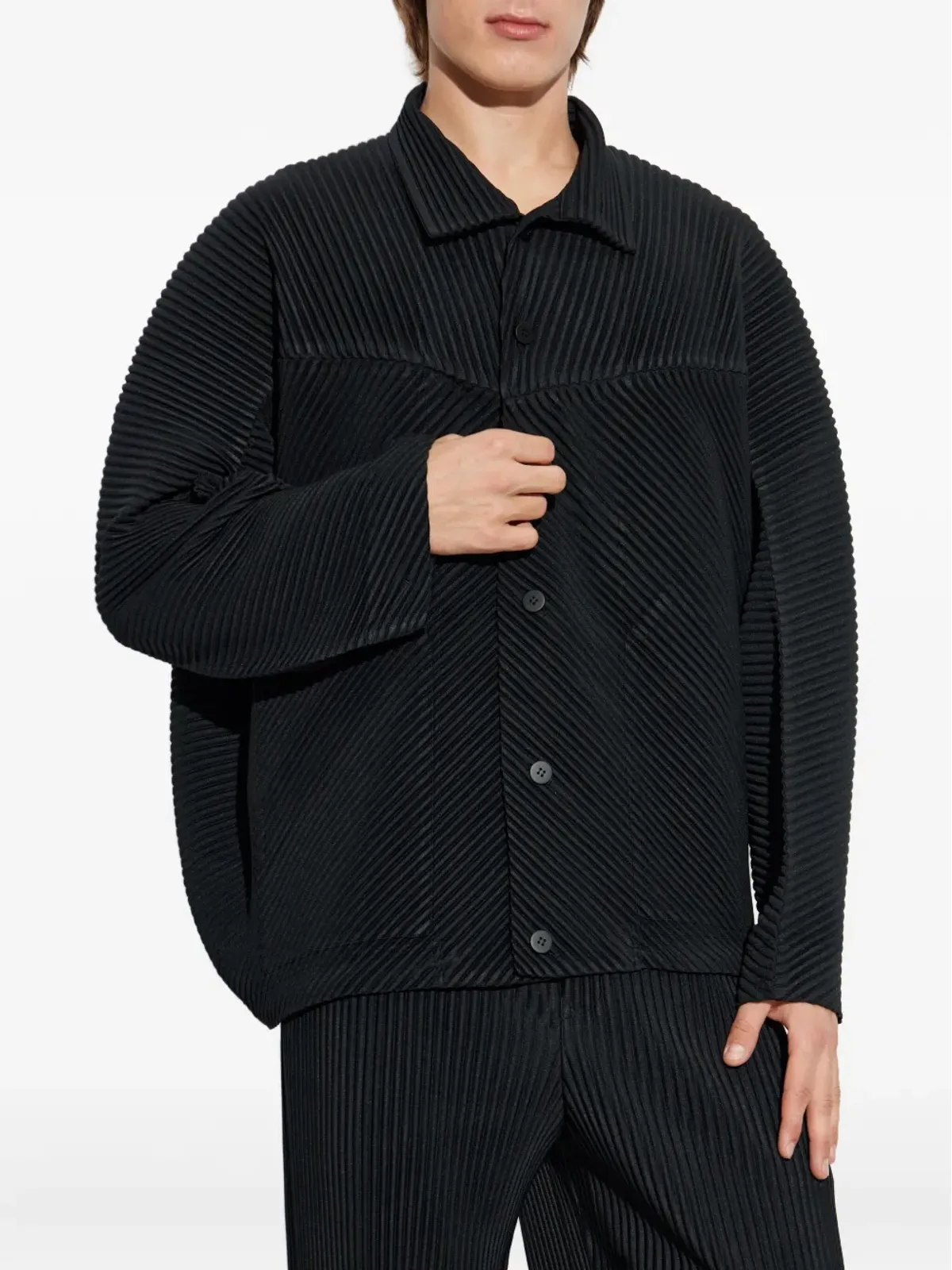 Homme Plissé Issey Miyake Monthly Colors: September plissé buttoned overshirt - Black - 画像3