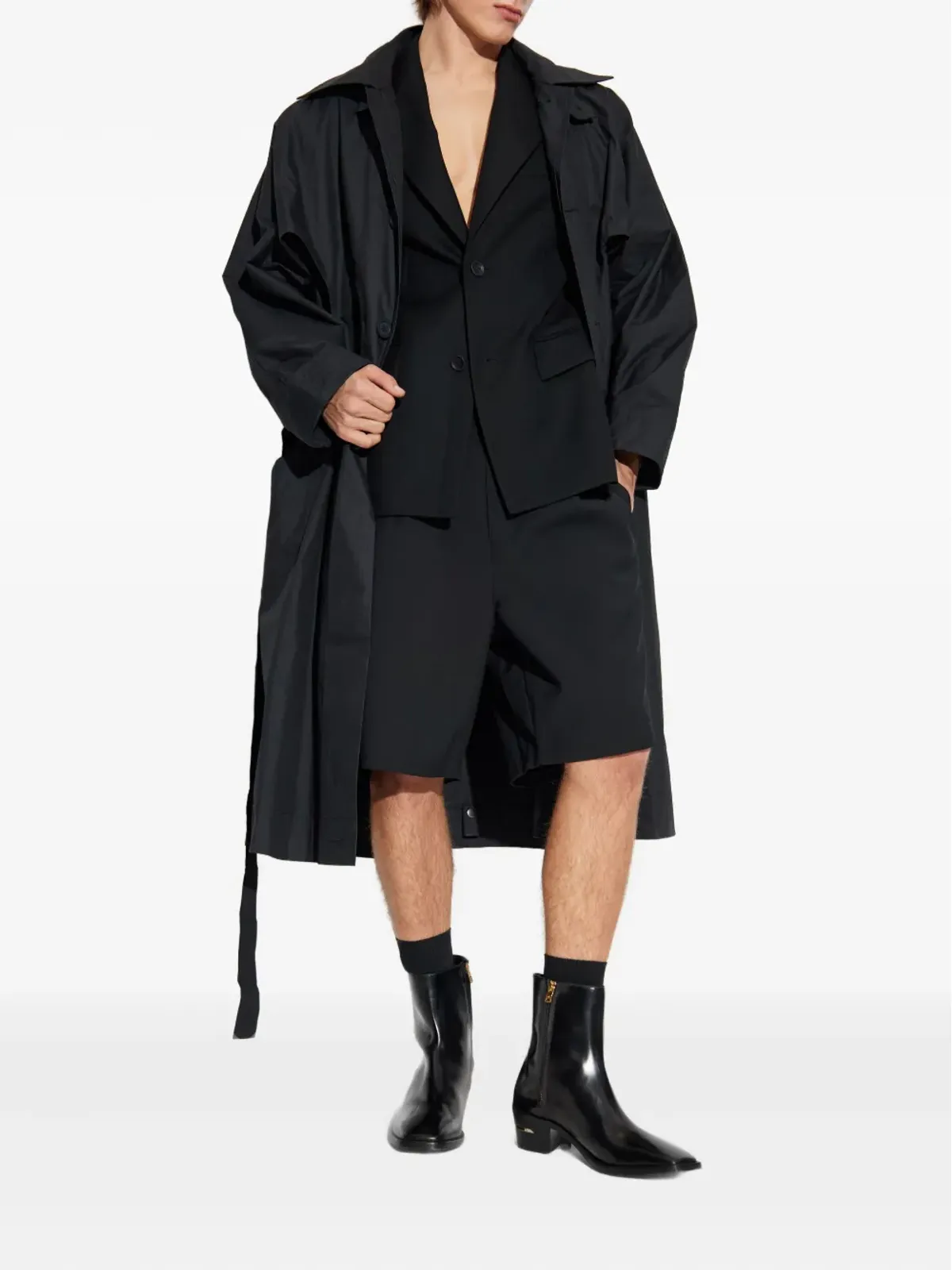 Homme Plissé Issey Miyake Cavity belted buttoned coat - 画像2