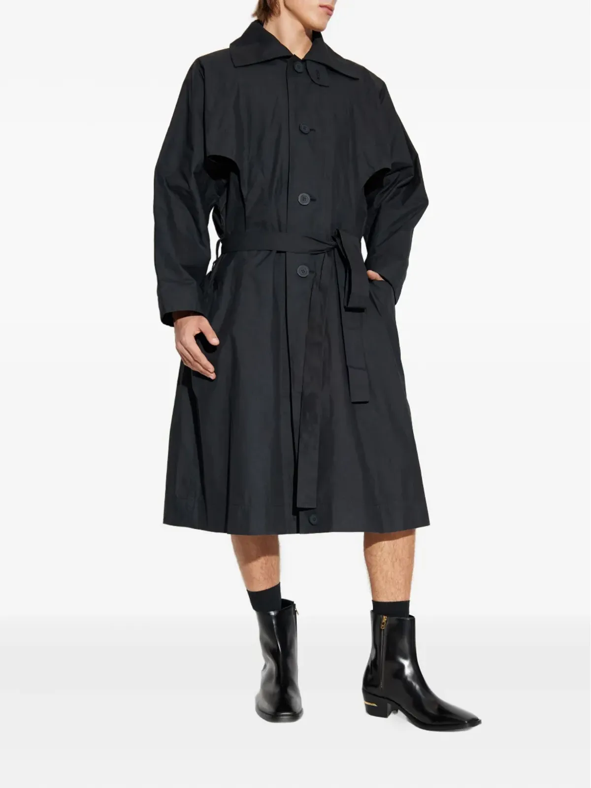 Homme Plissé Issey Miyake Cavity belted buttoned coat - 画像3