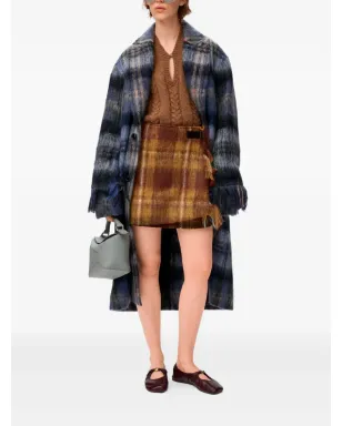 LOEWE ブルーのチェック柄フリンジコート - サムネイル1