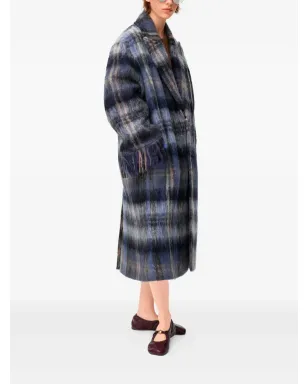 LOEWE ブルーのチェック柄フリンジコート - サムネイル2