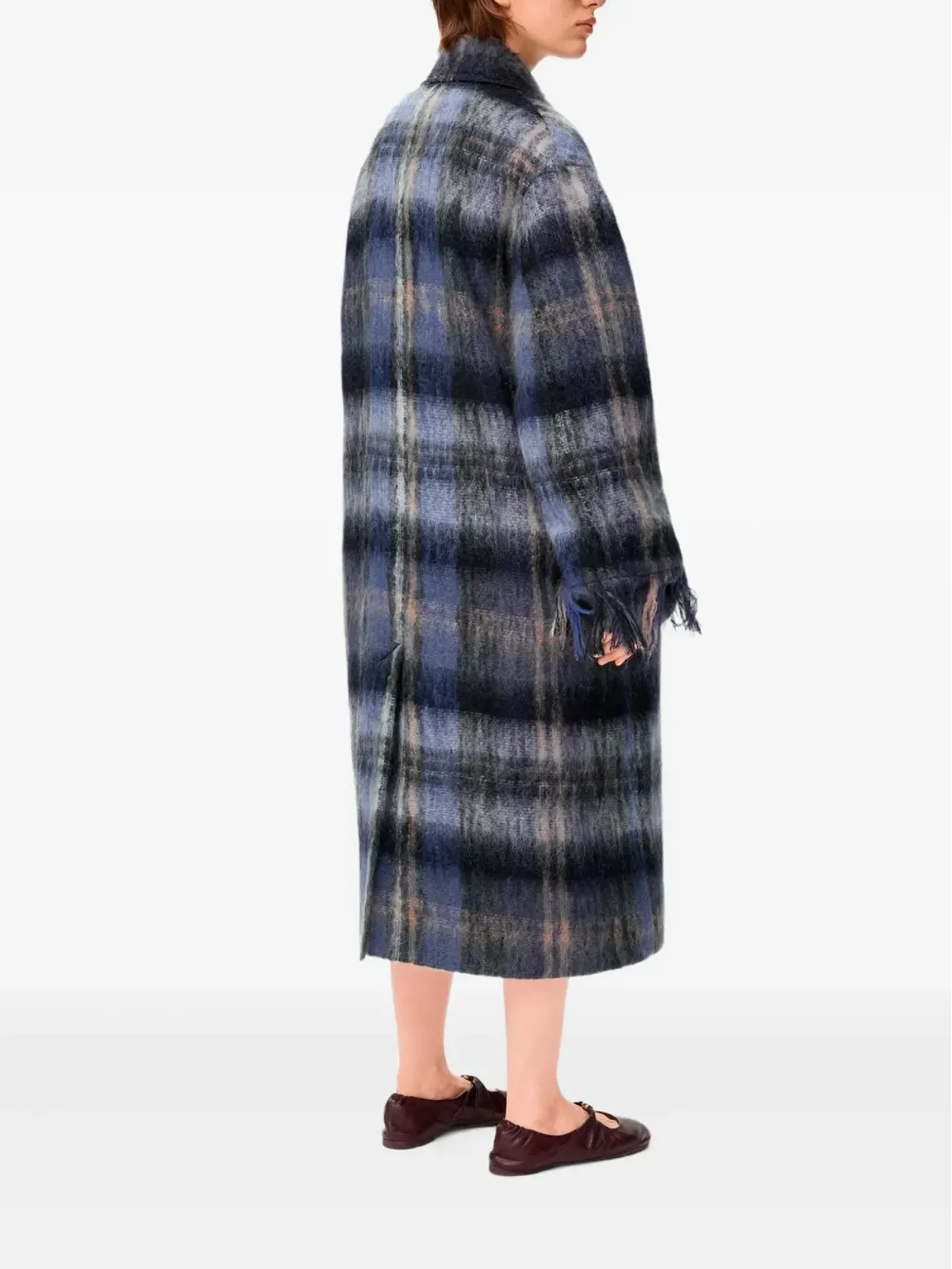 LOEWE ブルーのチェック柄フリンジコート - 画像3