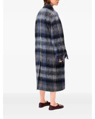 LOEWE ブルーのチェック柄フリンジコート - サムネイル3