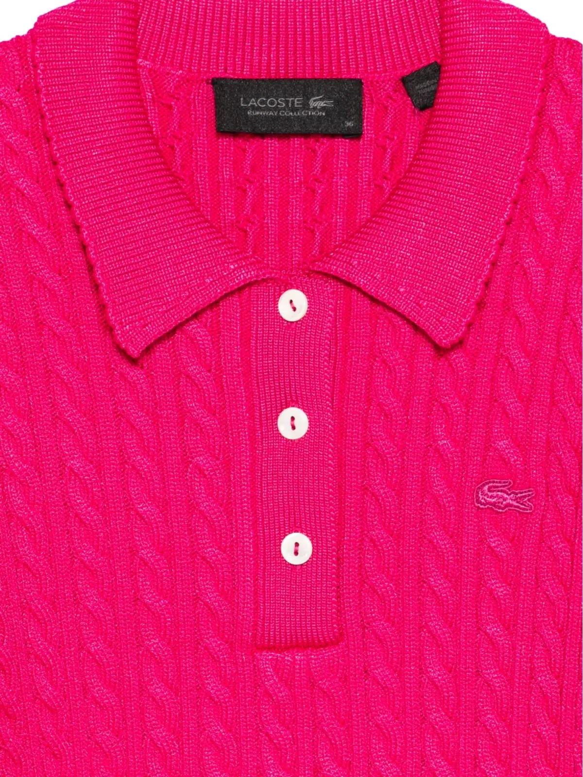 Lacoste ケーブルニット ポロトップ ピンク - 画像3