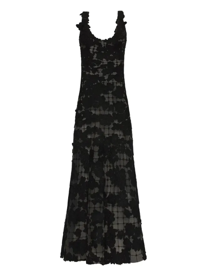 Oscar de la Renta Oscar de la Renta 花柄のカットアウト・スレッドワーク・ガウン ブラックの商品画像