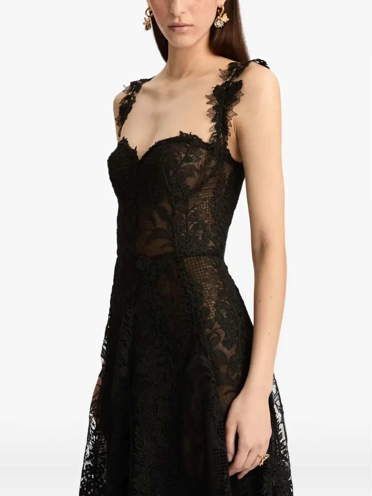 Oscar de la Renta フォックスグローブギピュールドレス ブラック - 画像5