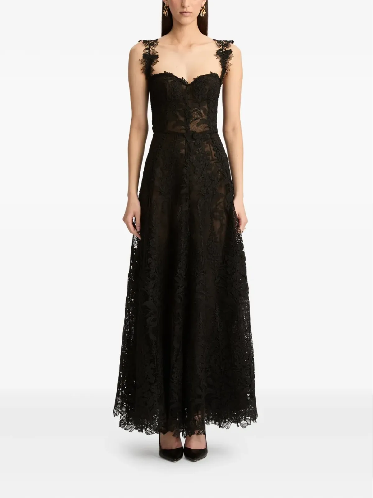Oscar de la Renta フォックスグローブギピュールドレス ブラック - 画像2