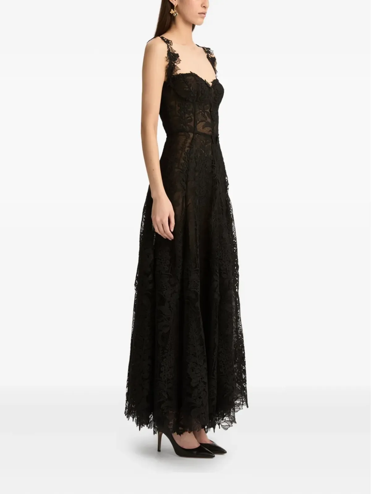 Oscar de la Renta フォックスグローブギピュールドレス ブラック - 画像3