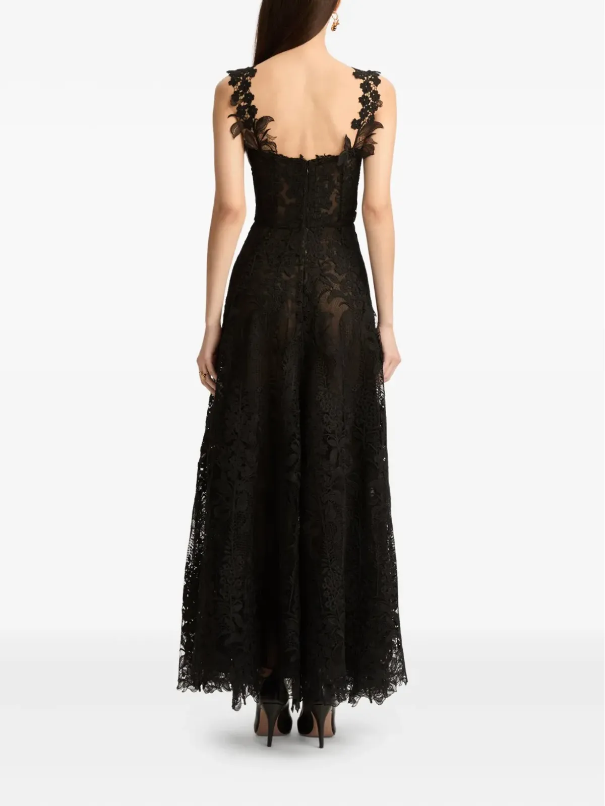 Oscar de la Renta フォックスグローブギピュールドレス ブラック - 画像4