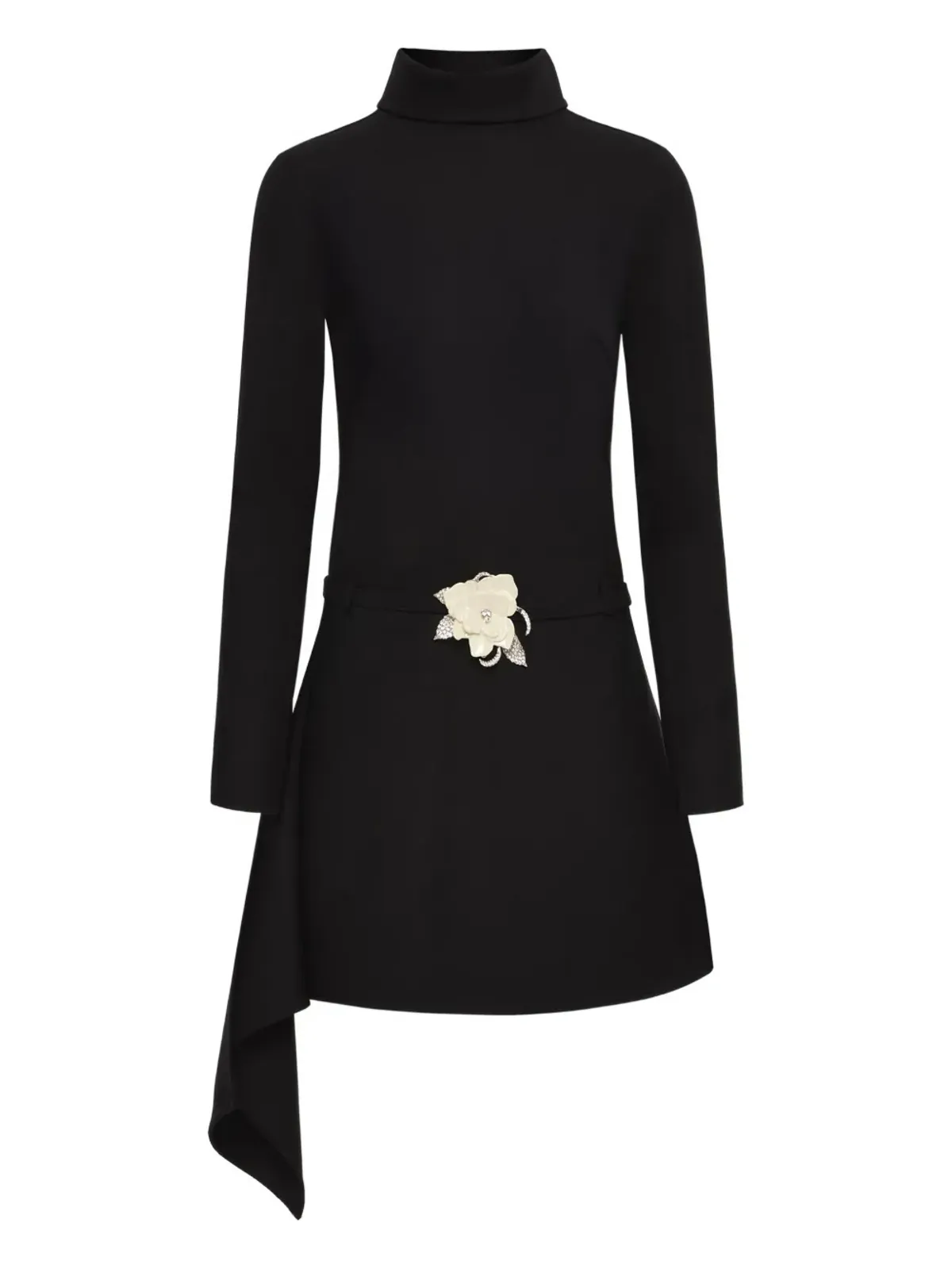 Oscar de la Renta フローラルベルト付きモックネックドレス - 画像1