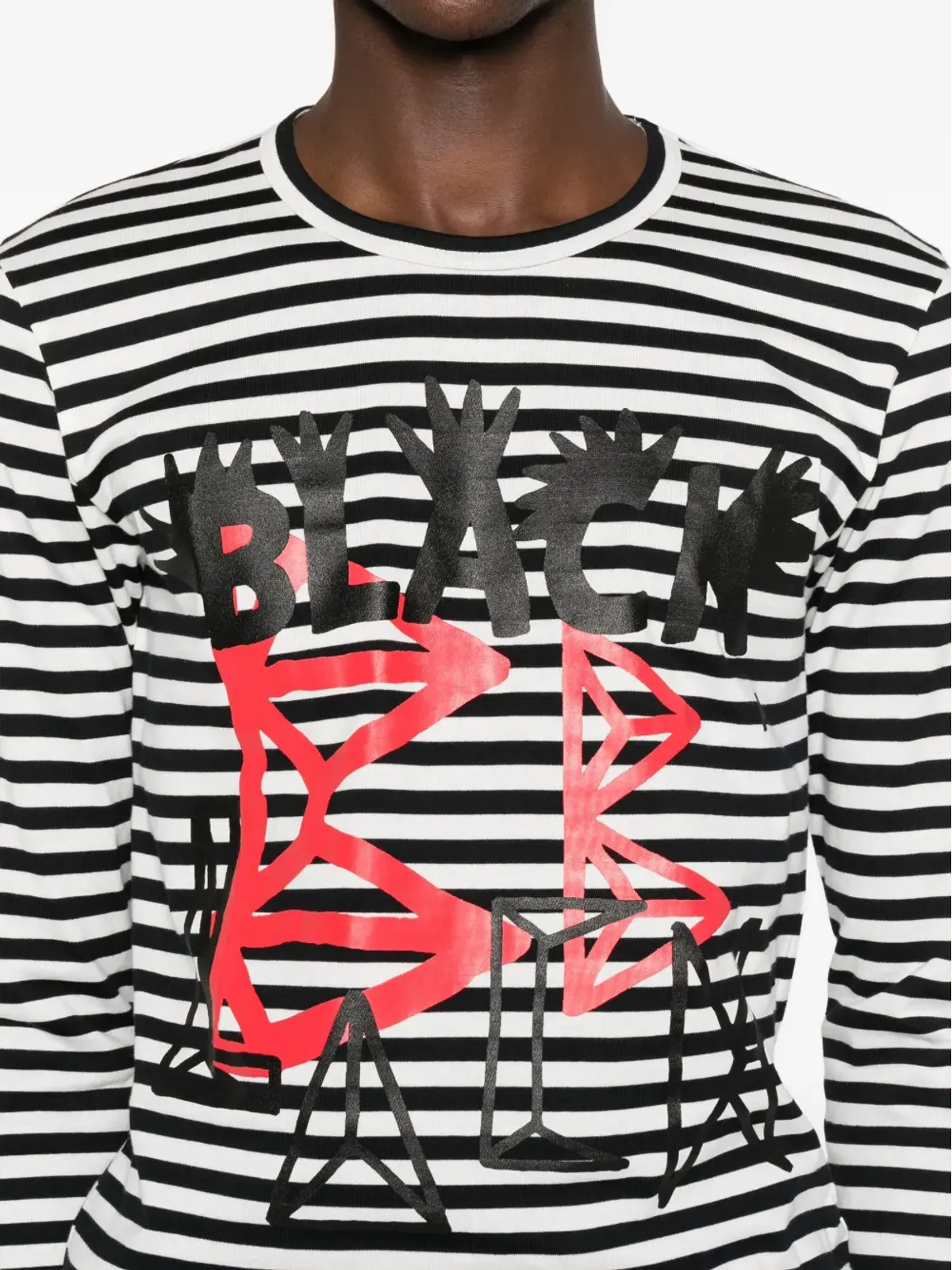 Black Comme Des Garçons ストライプ柄グラフィックプリント Tシャツ - 画像5