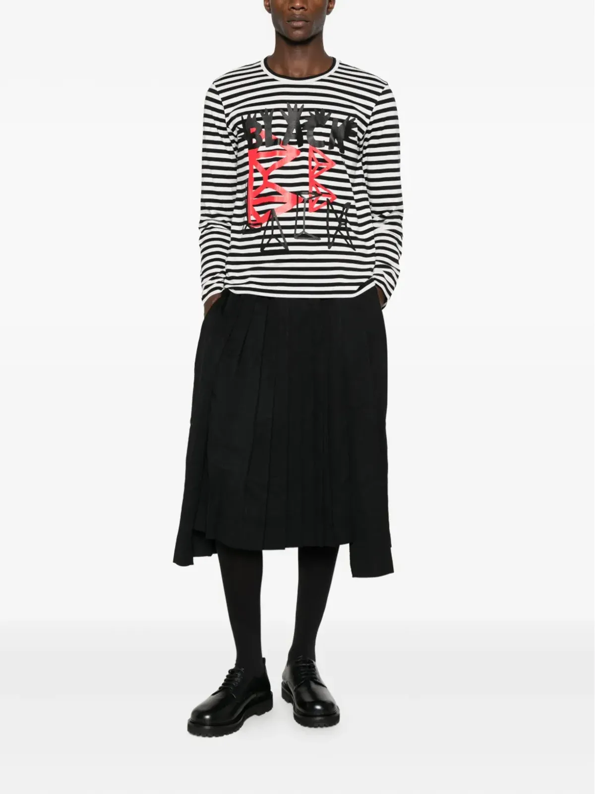 Black Comme Des Garçons ストライプ柄グラフィックプリント Tシャツ - 画像2