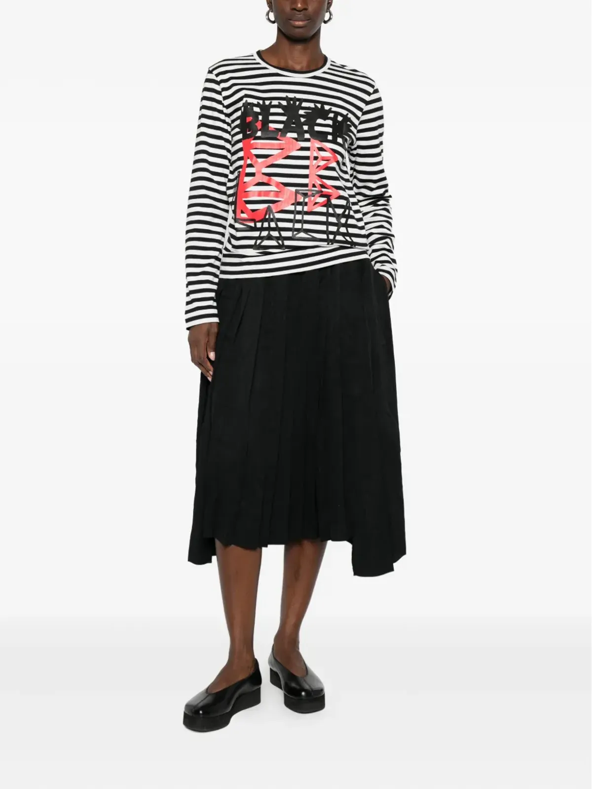 Black Comme Des Garçons ストライプ柄グラフィックプリント Tシャツ - 画像3