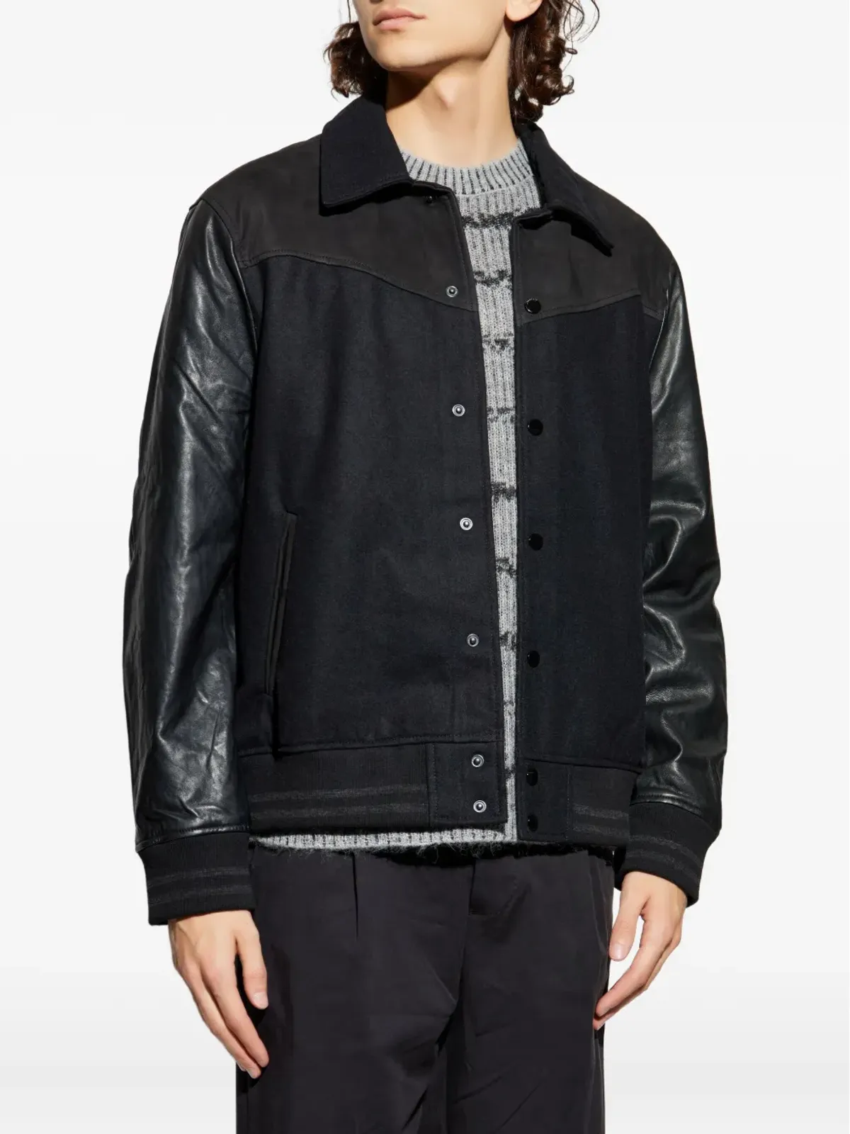 AllSaints エンドルトン レザーパネルドジャケット - 画像3