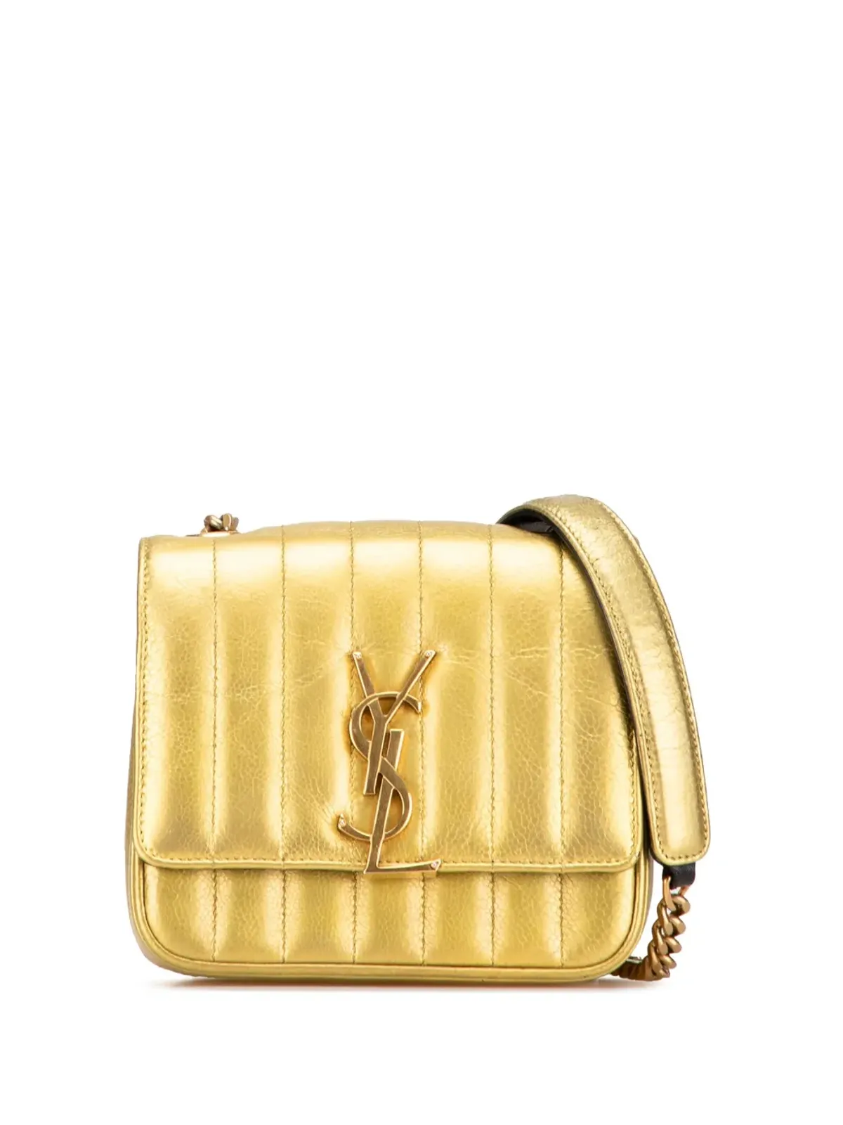 Saint Laurent Pre-Owned ビンテージ 2018 メタリック グレイン・ド・プードル モノグラム ヴィッキー チェーンバッグ クロスボディバッグ - ゴールド - 画像1