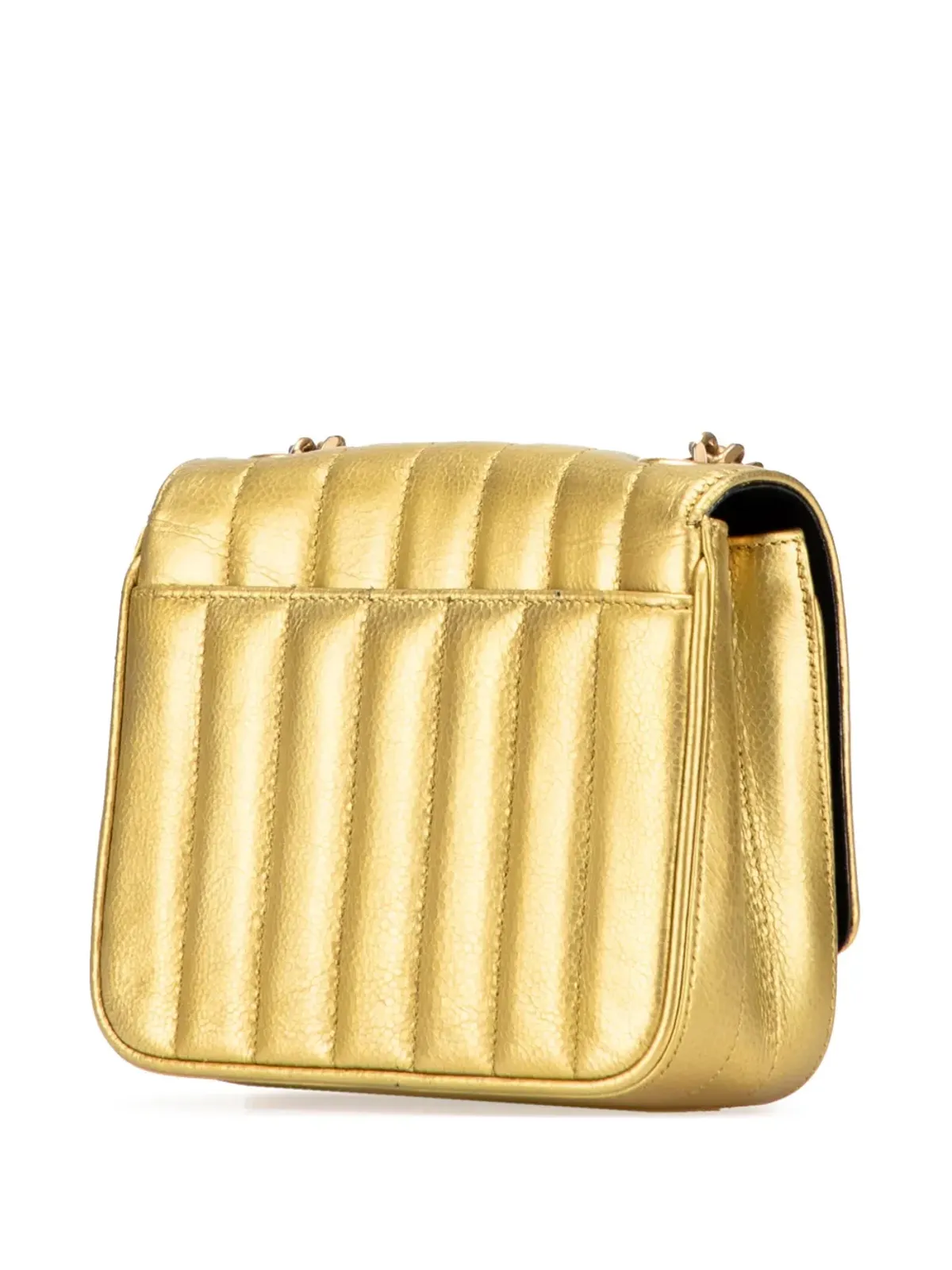 Saint Laurent Pre-Owned ビンテージ 2018 メタリック グレイン・ド・プードル モノグラム ヴィッキー チェーンバッグ クロスボディバッグ - ゴールド - 画像3