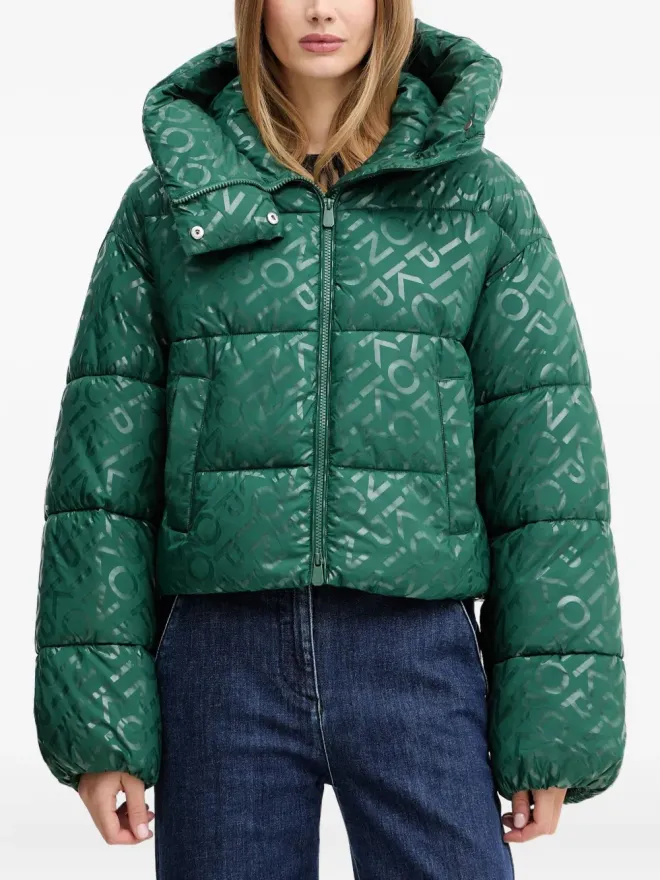 PINKO PINKO hooded logo-pattern jacket - Greenの商品画像