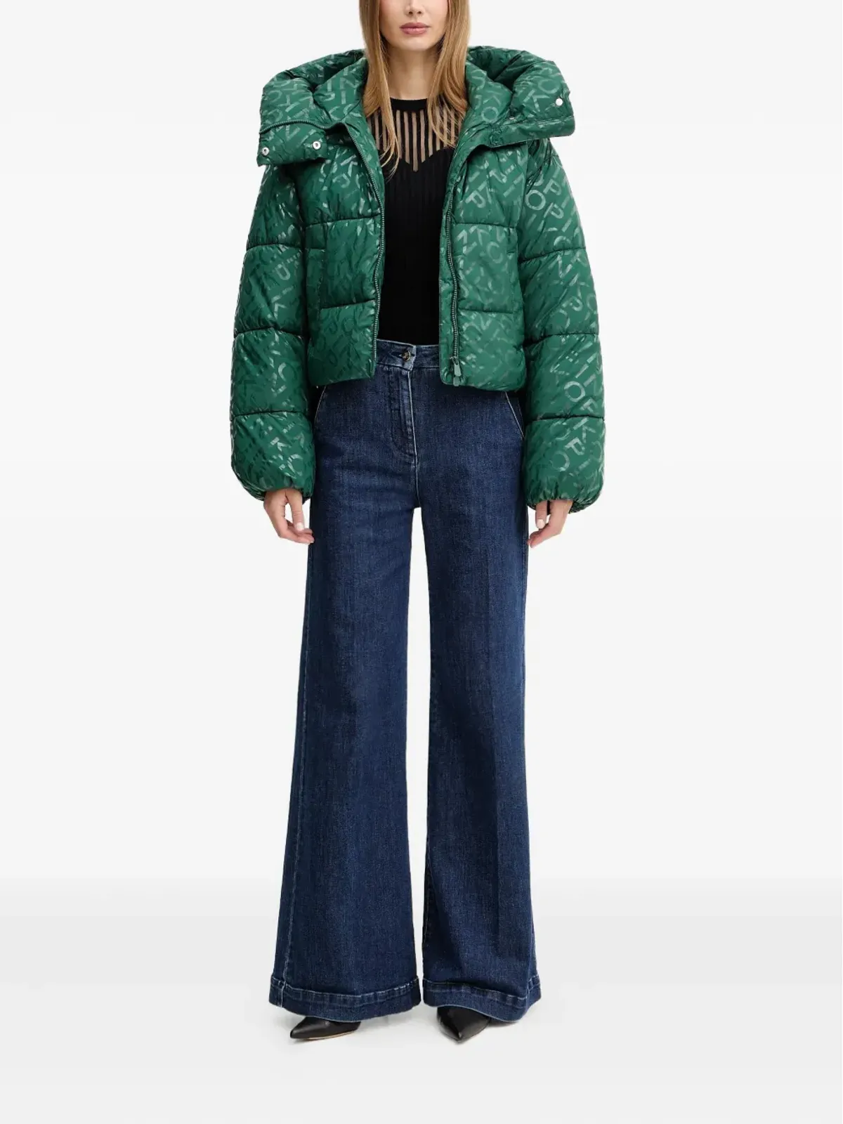 PINKO hooded logo-pattern jacket - Green - 画像2