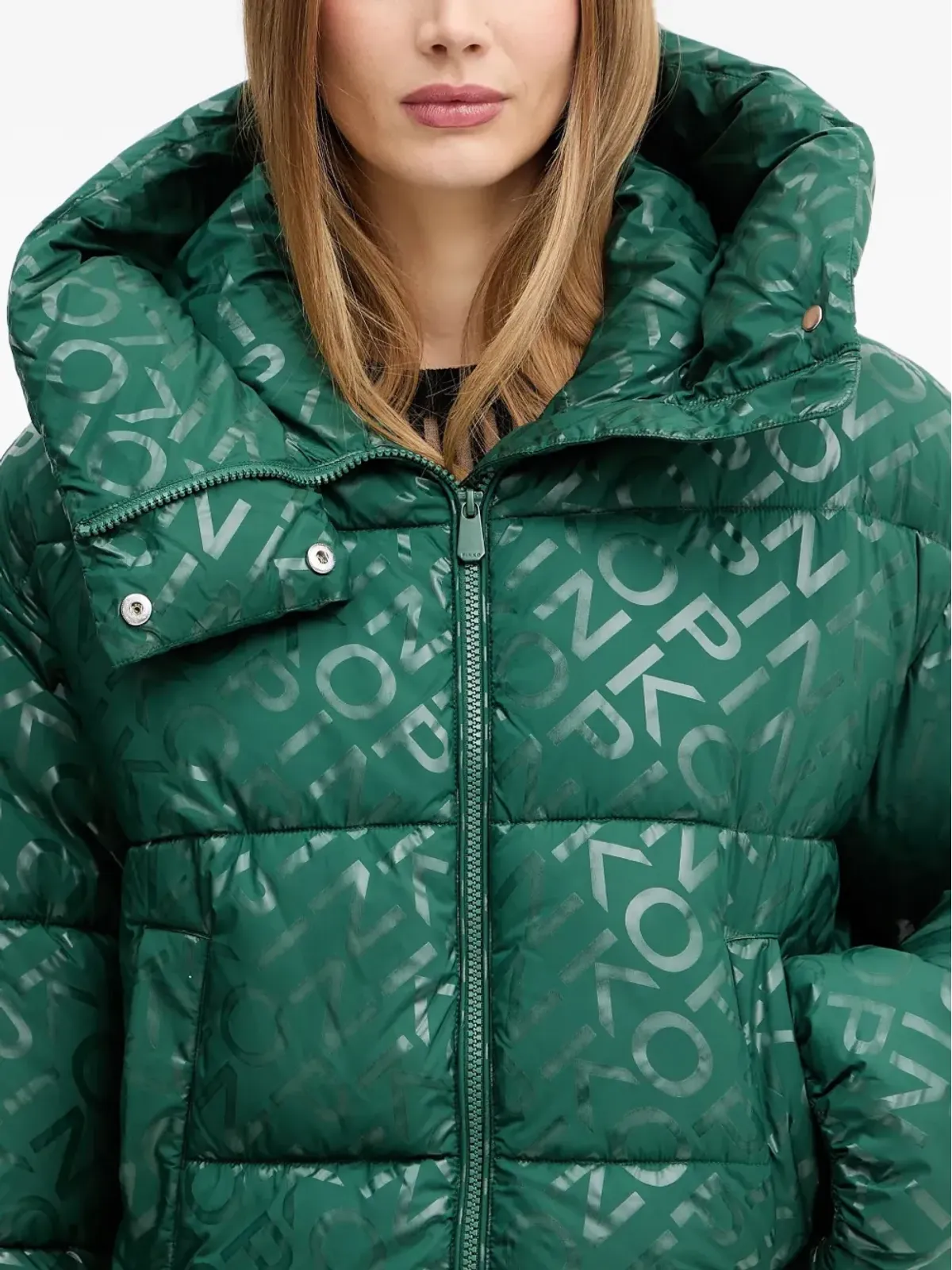 PINKO hooded logo-pattern jacket - Green - 画像4