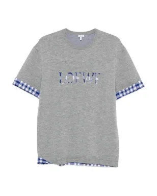 LOEWE ロゴディテール チェック柄 Tシャツ - グレー - サムネイル1