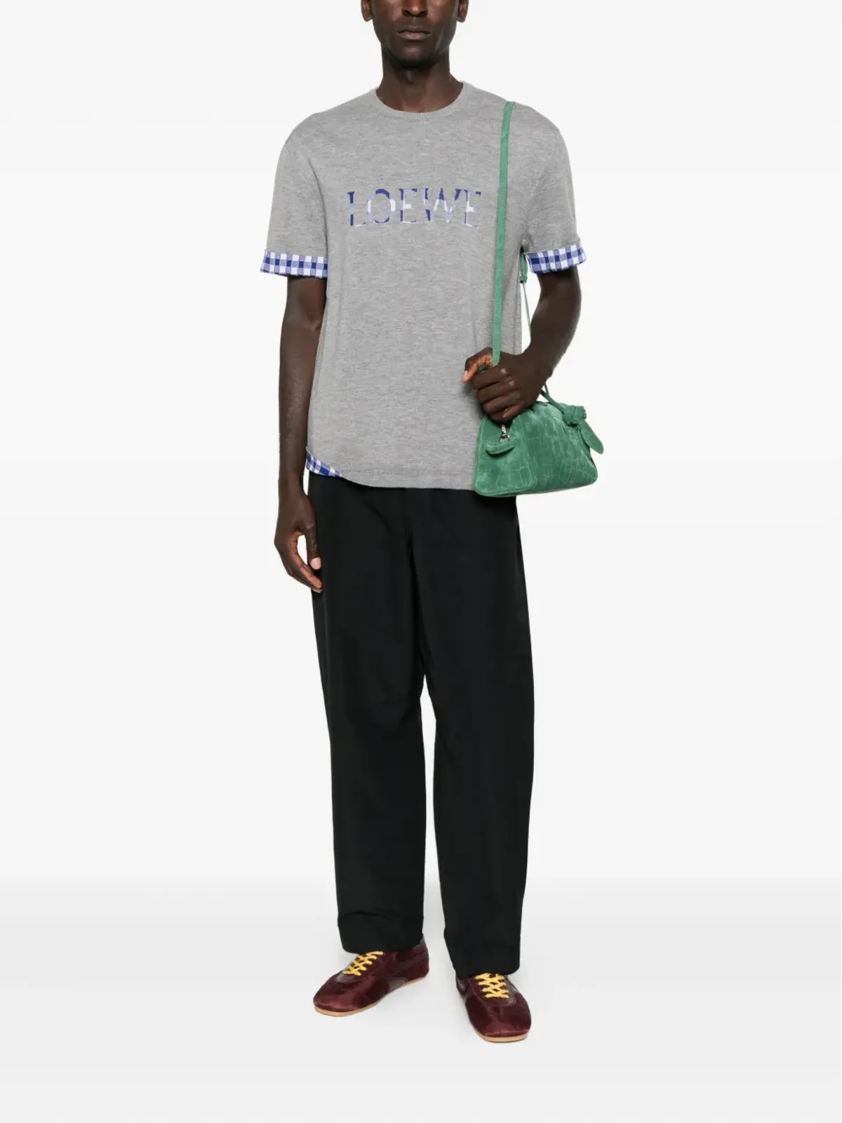 LOEWE ロゴディテール チェック柄 Tシャツ - グレー - 画像2