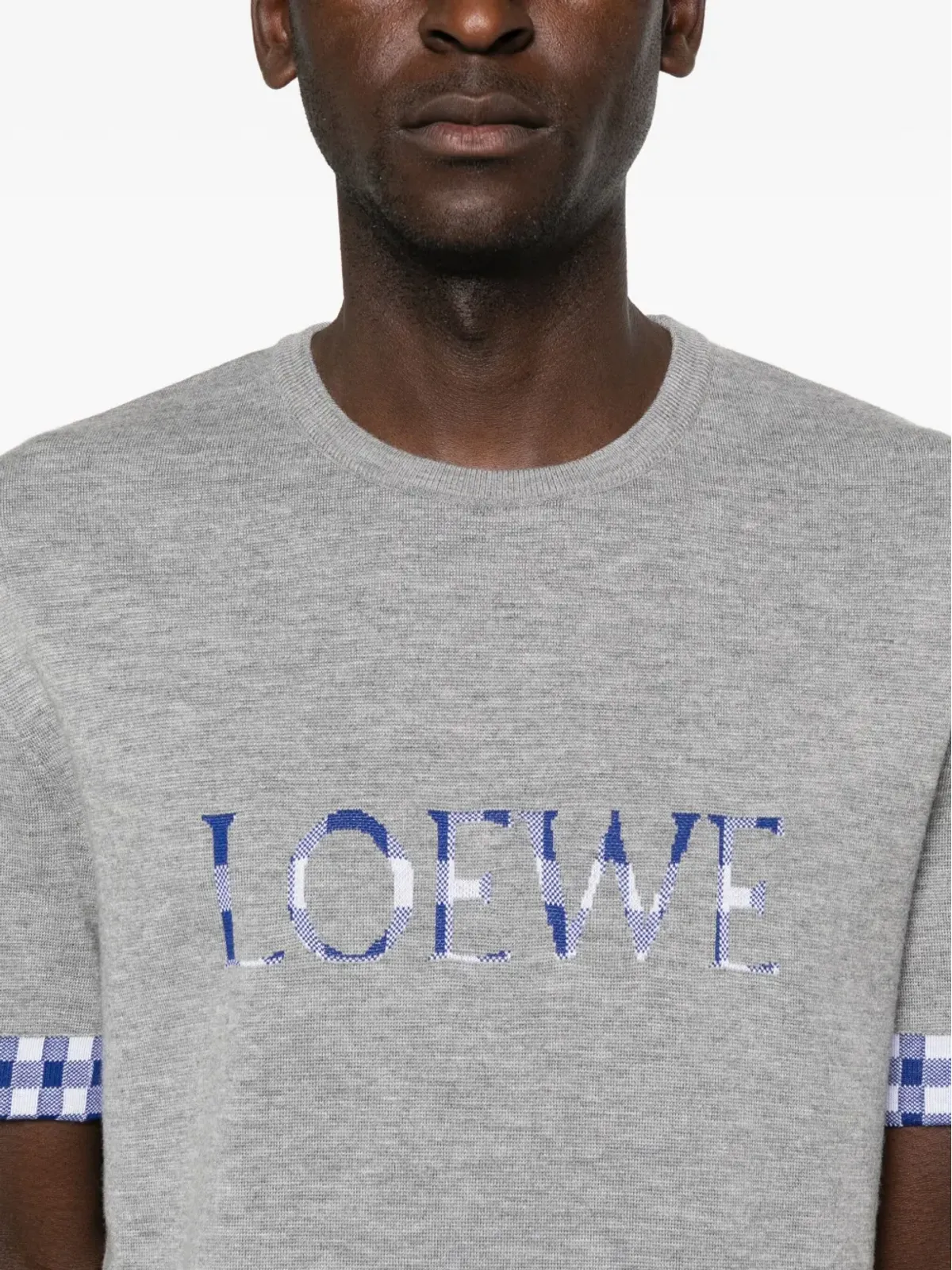 LOEWE ロゴディテール チェック柄 Tシャツ - グレー - 画像4