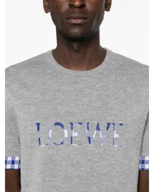 LOEWE ロゴディテール チェック柄 Tシャツ - グレー - サムネイル4