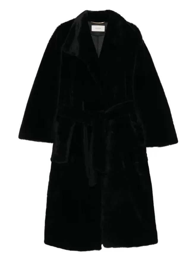 Agnona Agnona ベルト付きフェイクファーコート - ブラックの商品画像