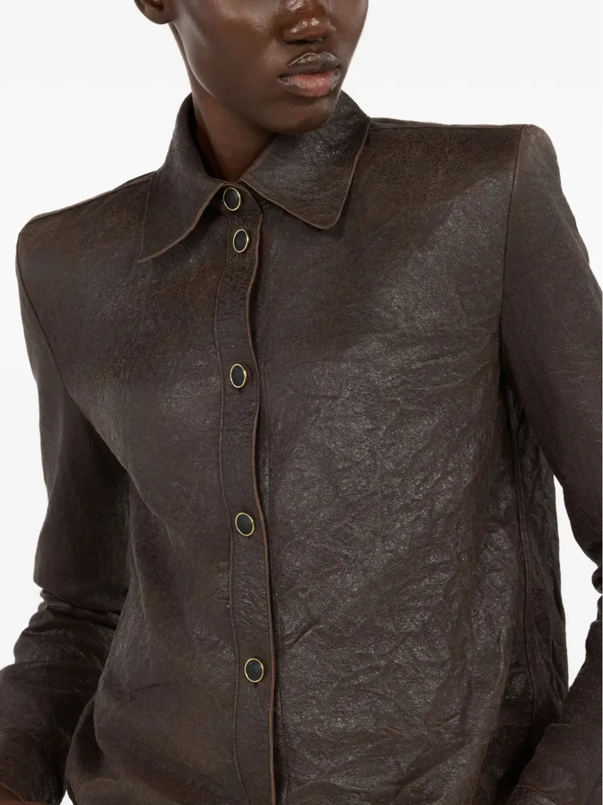 Roberto Cavalli ボタン留めレザーシャツ - 画像5