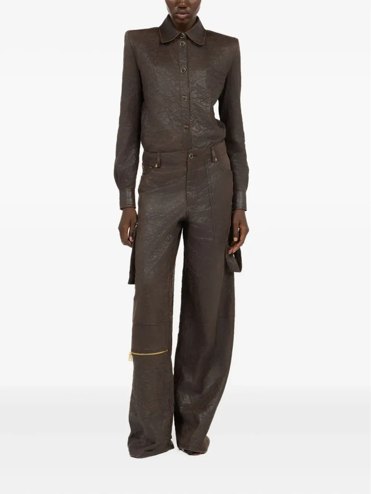 Roberto Cavalli ボタン留めレザーシャツ - 画像2