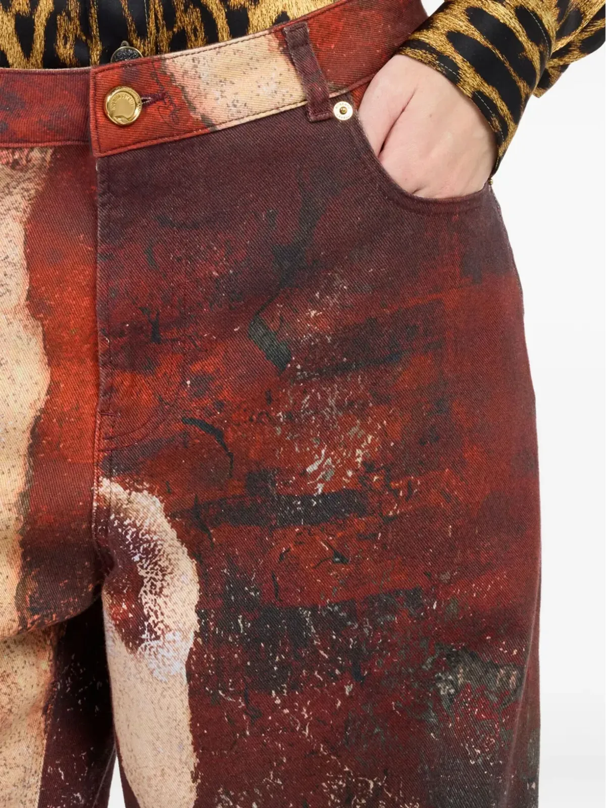 Roberto Cavalli 色落ちデニムジーンズ - レッド - 画像5