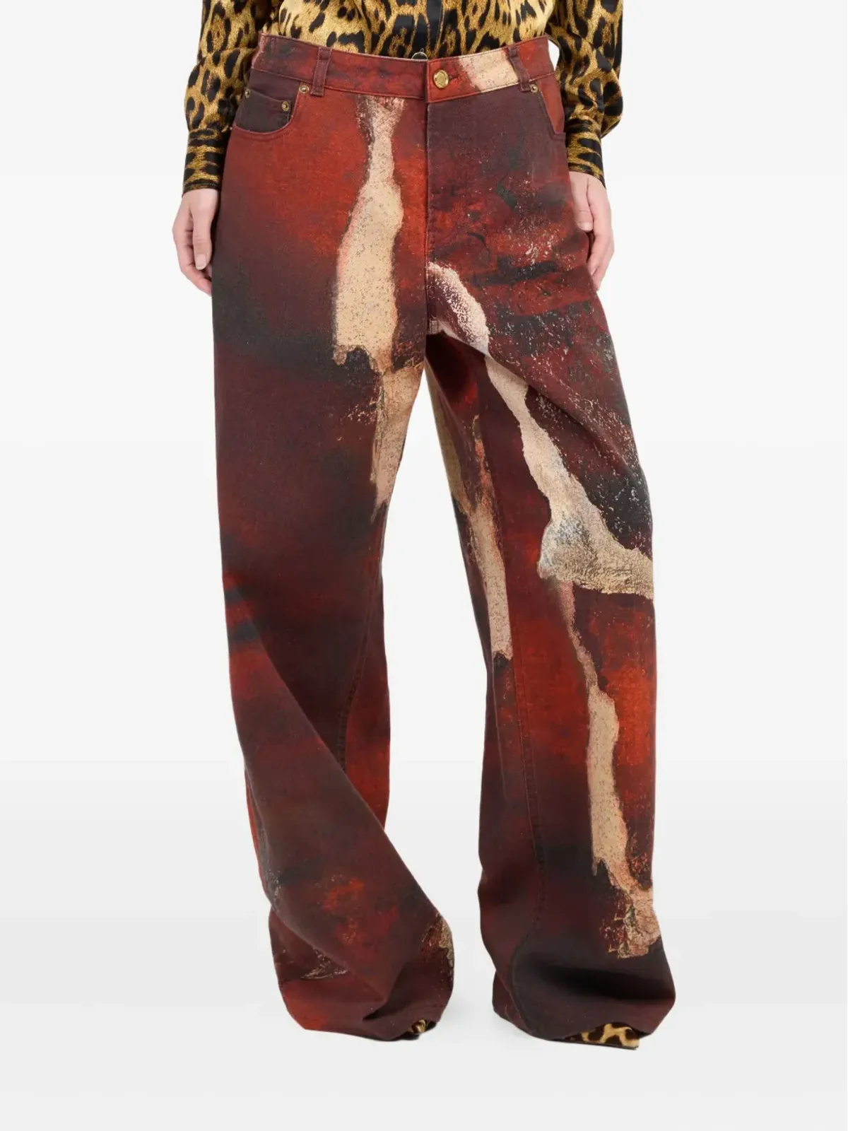 Roberto Cavalli 色落ちデニムジーンズ - レッド - 画像3