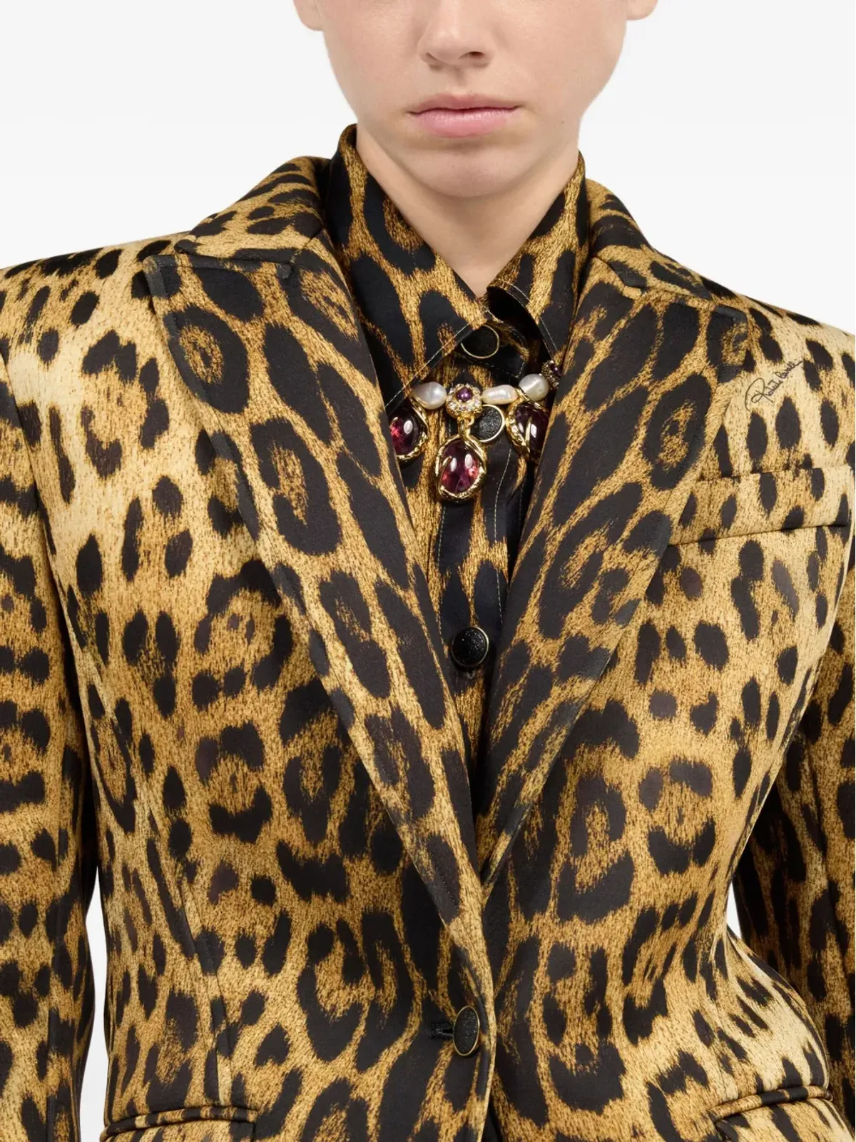 Roberto Cavalli ジャガー柄 シングルブレスト ブレザー ブラウン - 画像5