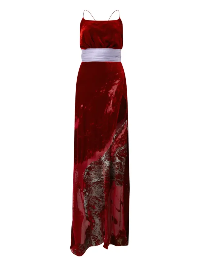 Roberto Cavalli Roberto Cavalli マリン柄スリット入りマキシドレス（レッド）の商品画像