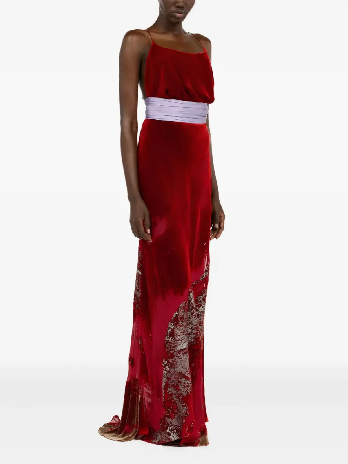 Roberto Cavalli マリン柄スリット入りマキシドレス（レッド） - 画像3