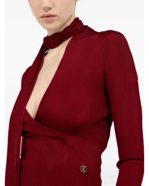 Roberto Cavalli wrap-overリブニットトップ（レッド） - サムネイル5