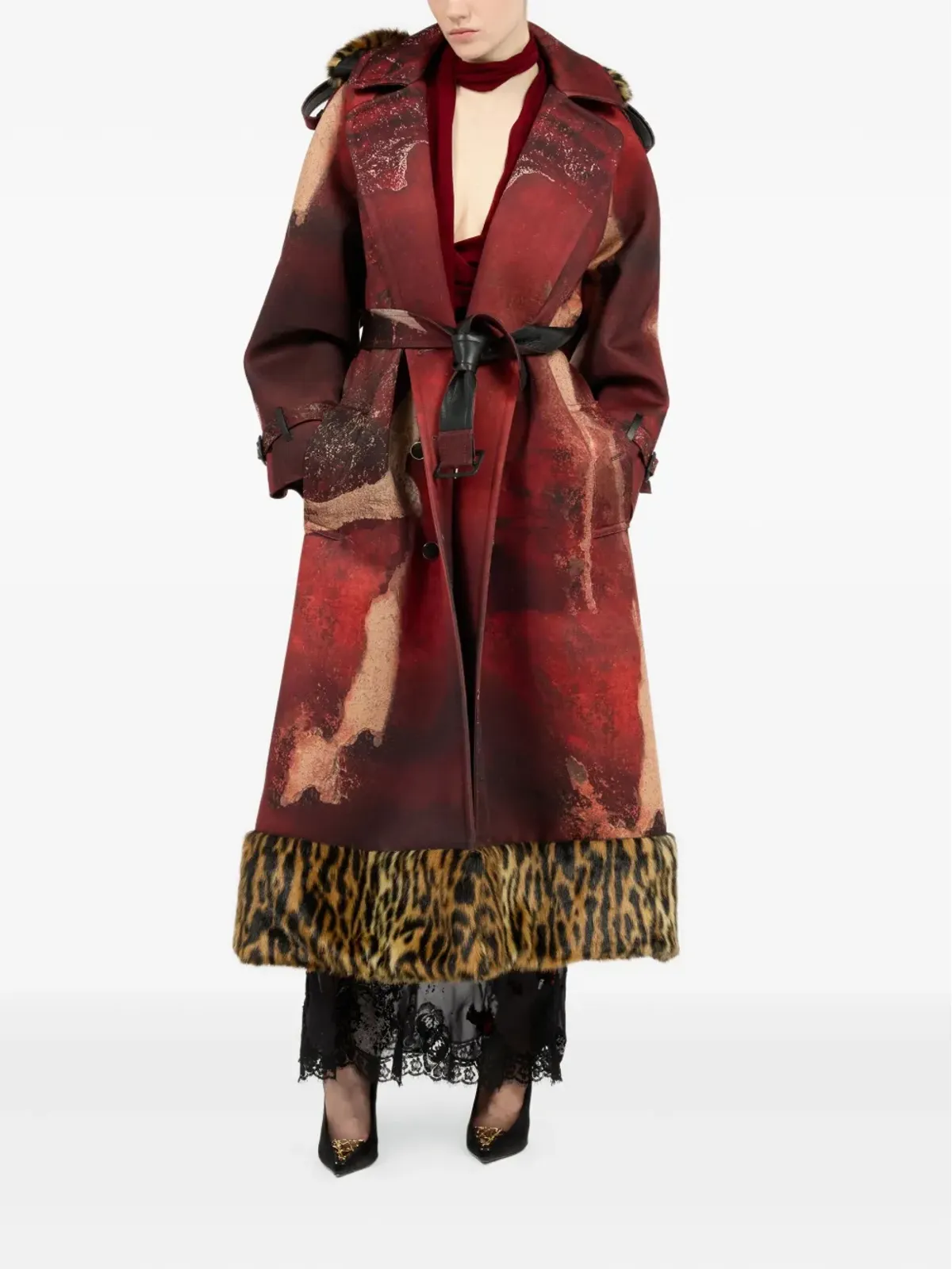 Roberto Cavalli wrap-overリブニットトップ（レッド） - 画像2